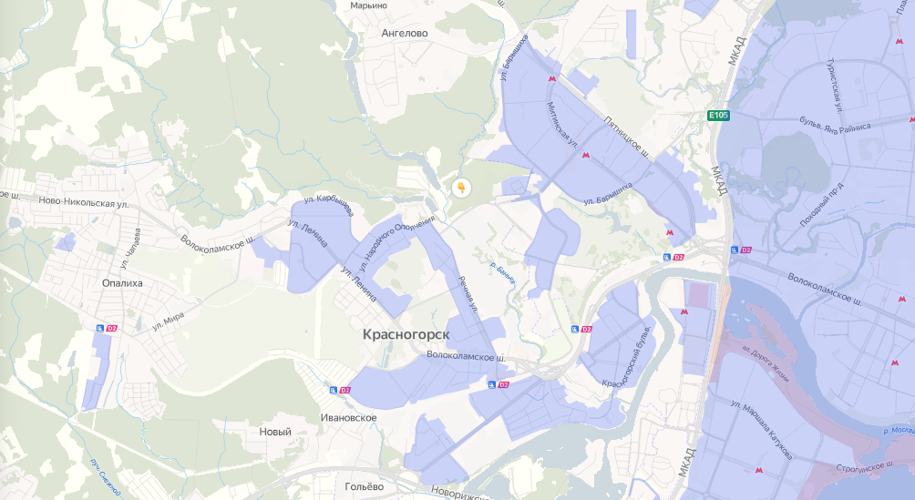 Зона покрытия Яндекс Драйв в Красногорске