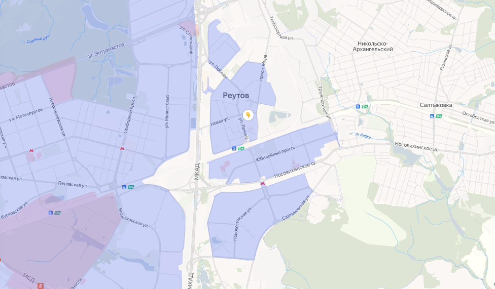 Зона покрытия Яндекс Драйв в Реутове